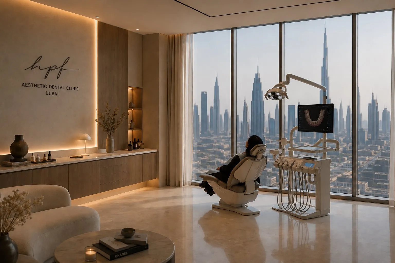 Visuel conceptuel généré par IA : HPF Aesthetic Dental Clinic, Salle de soins