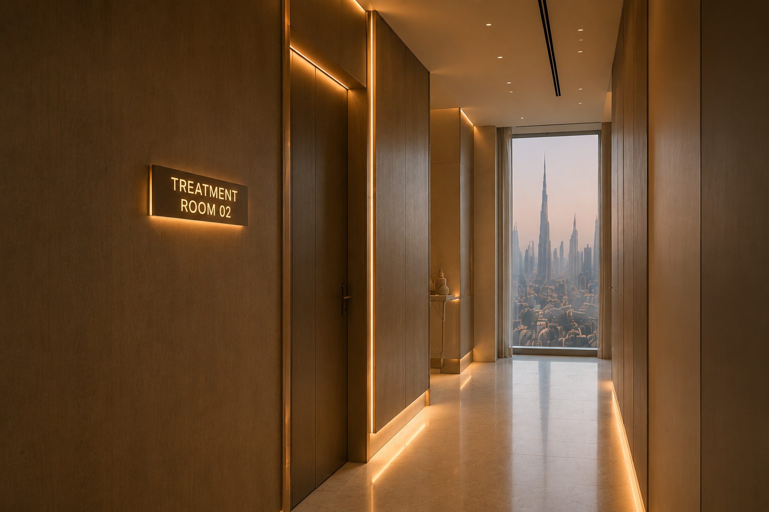 Visuel conceptuel généré par IA : HPF Aesthetic Dental Clinic, Couloir